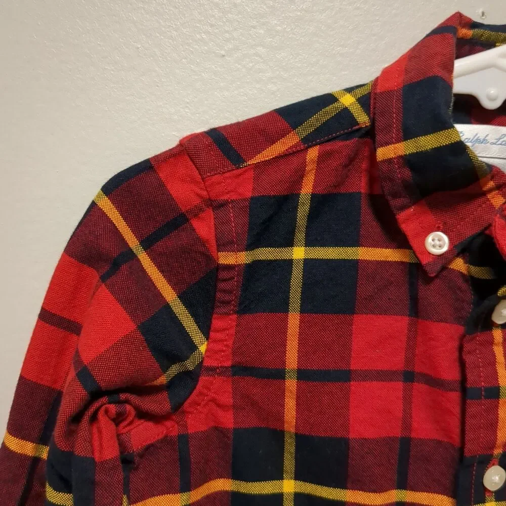 Ralph Lauren Red Black Yellow Plaid Button Down Cotton Shirt Boys Size 18 Months